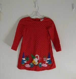 Hanna Andersson Christmas Elves Red Girls Dress 120 Applique 100% Cotton VGUC